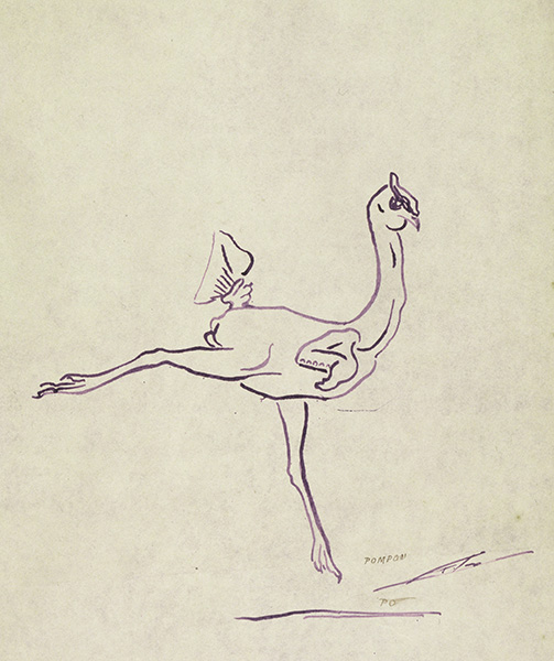 《羽根をむしられて駆け回る雄鶏》 1910年　インク・紙